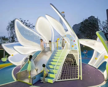 【陸地】創(chuàng)意花朵造型帶攀爬亮化滑梯定制