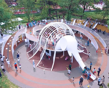 大象造型繩網攀爬滑梯組合設備